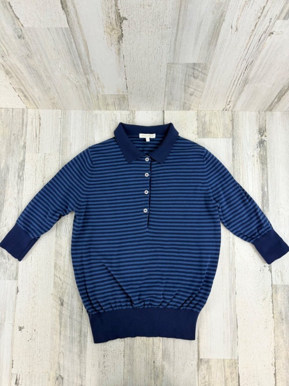 Ann Mashburn Blue Polo Sweater Sz M Cotton
